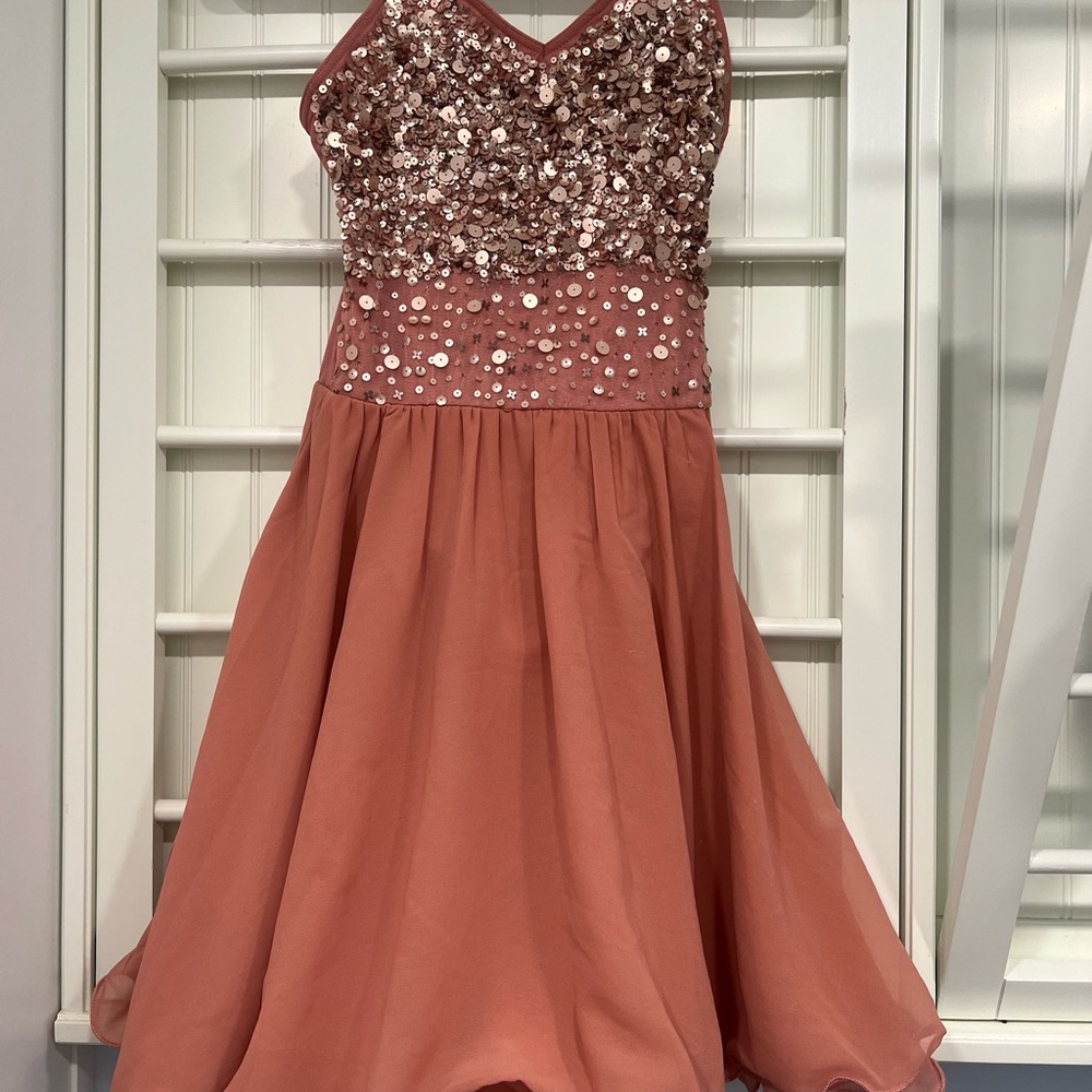 Elegant Sequin Kids Dance costume in Rose Gold